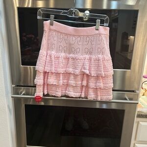 LoveShackFancy Pink Lace Tiered Mini Skirt size M BNWT